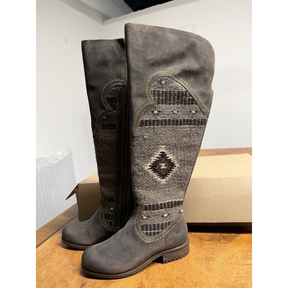 NIB Women’s Born 7.5 Gray Lucero Tall Blanket Boots Leather Over The Knee - Picture 9 of 9
